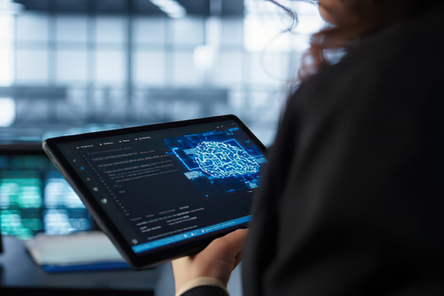 woman training on CISA on a tablet